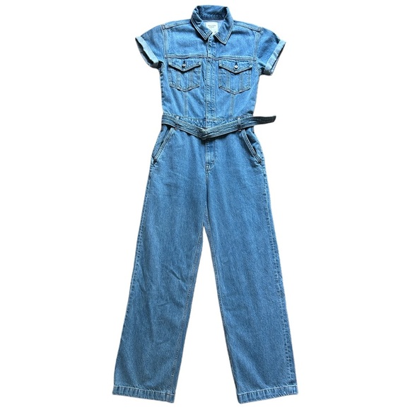 Abercrombie & Fitch 90s Relaxed Cinched Waist Blue Denim Jumpsuit Small (Tall) - Picture 3 of 14